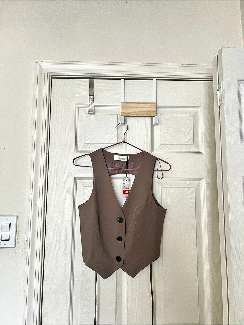 Stradivarius Buttoned Waistcoat with Tie Back Brown Vest XS